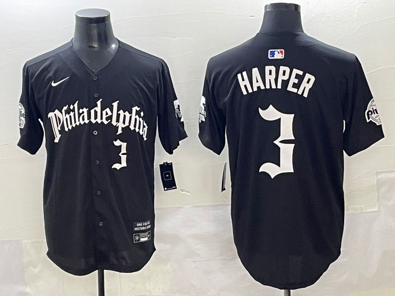 Men's Philadelphia Phillies Bryce Harper #3 Black Jersey